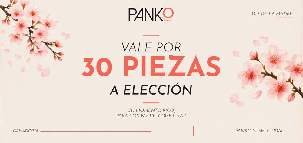 Vale de regalo de Panko Sushi para el Día de la Madre: 30 piezas a elección