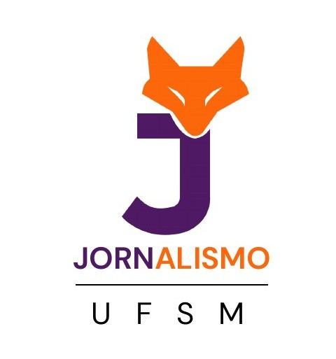Marca de Jornalismo UFSM: zorro naranja sobre una J violeta